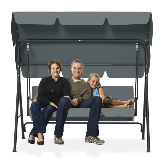176x110x152cm columpio Hollywood de jardín con toldo y cojín de asiento y marco de acero, banco balancín de jardín de 3 plazas, capacidad de carga hasta 200KG, banco balancín tumbona de jardín