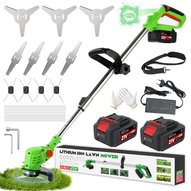 Fiutazge Desbrozadora a Batería 3 en 1, Desbrozadora Electrica con Disco Desbrozadora, Cortabordes Electrico Telescópico Ajustable, Ligero 1,5 kg con 2 Baterías 2,0Ah para Céspedes y Jardín