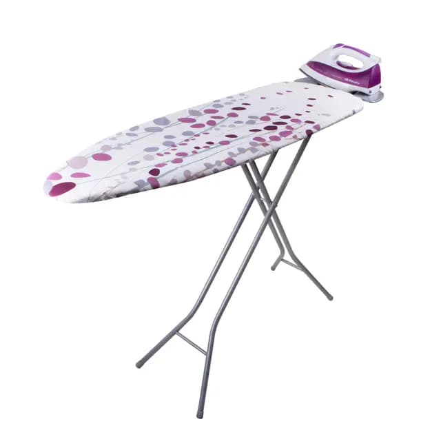 Orbegozo TP 2000, Tabla de planchar, rejilla de acero, altura regulable hasta 92cm, 114 x 36 cm, funda 100% algodón, reposa planchas plegables, color blanca y lila