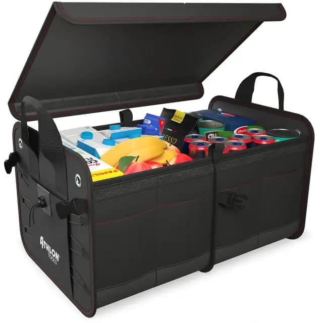 ATHLON TOOLS Bolsa de maletero prémium con tapa, XXL de 60 litros organizador de maletero, base extraestable e impermeable con cierre de tiras antideslizante