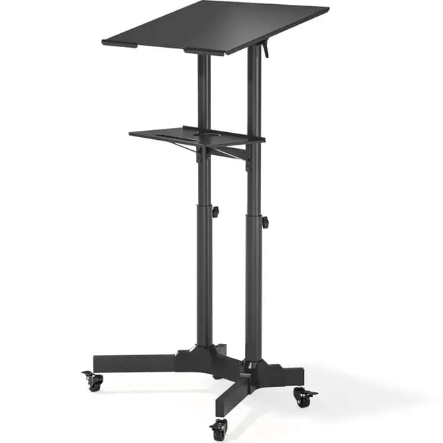 BONTEC Escritorio de Pie Móvil con Altura Ajustable, Escritorio para Computadora Portátil con Ruedas, Estación de Trabajo de Pie con Bandeja Compacta Ajustable