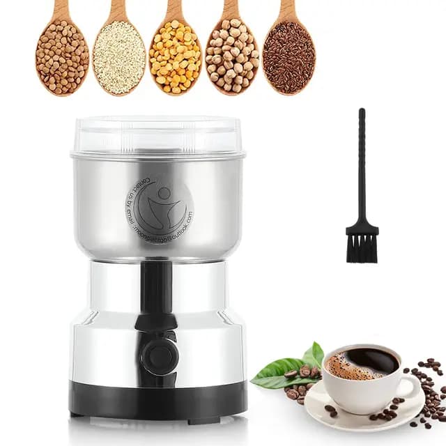 Moongiantgo Molino Multifuncional 200W 14500rpm, Molino de Cereales Eléctrico Portátil 300ml, Molinillo de Café Ultrafino, Acero Inoxidable, Ideal para Materiales Secos, Especias, Hierba, Café (Plata)