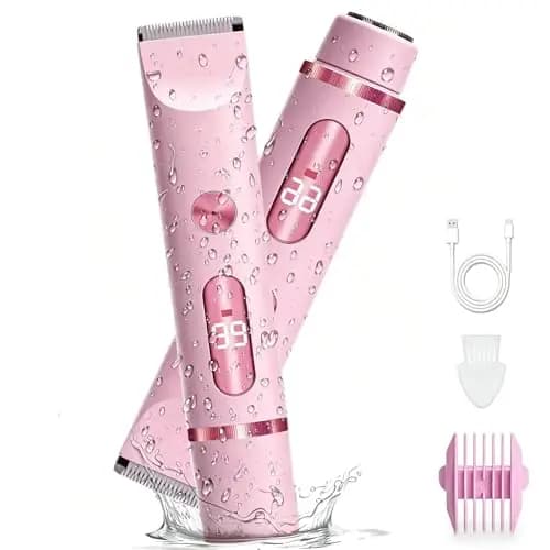 Afeitadora Eléctrica 2 en 1 para Muje, cortapelos corporal para mujer recortadora, Rasuradora Mujer zona Intima seco/mojado para Bikini Axilas Brazos Cara Nariz (Rosa)