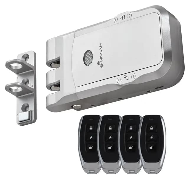 Nivian Cerrojo Invisible Electrónico Inalámbrico – Cerradura Antivandálica por Radiofrecuencia con Mandos a Distancia, Doble Motor, Apertura y cierre desde Interior y Exterior (Sin App)