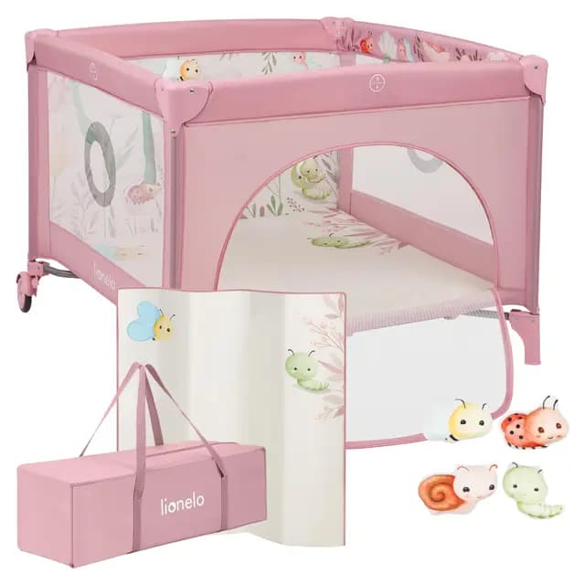 lionelo Parque Infantil 2 en 1 y Cuna de Viaje Mille Plus hasta 15 kg, de 0 a 36 Meses, Entrada Lateral, Colchón 3D, 2 Ruedas con Freno, Plegable, Bolsa de Transporte incluida