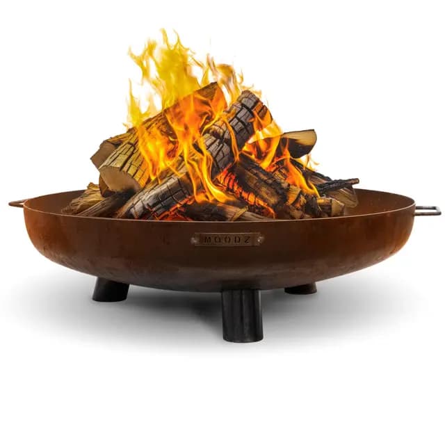 MOODZ Brasero Exterior XL con Asas y Patas Ø 100 cm – Cuenco de Fuego en Acero Corten de 3mm – Hoguera de Jardín Robusta y Portátil – Diseño Industrial – Color Óxido Natural