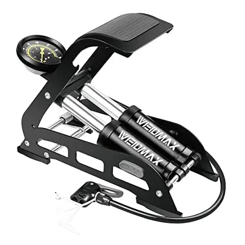 Bomba de Pedal de Doble Barril, Bomba de Bicicleta de Doble Cilindro WEIDMAX, Bomba de pie de Bicicleta, Bomba portátil de Bicicleta, Bomba de Aire de Piso de Bicicleta, con manómetro y Cabeza de