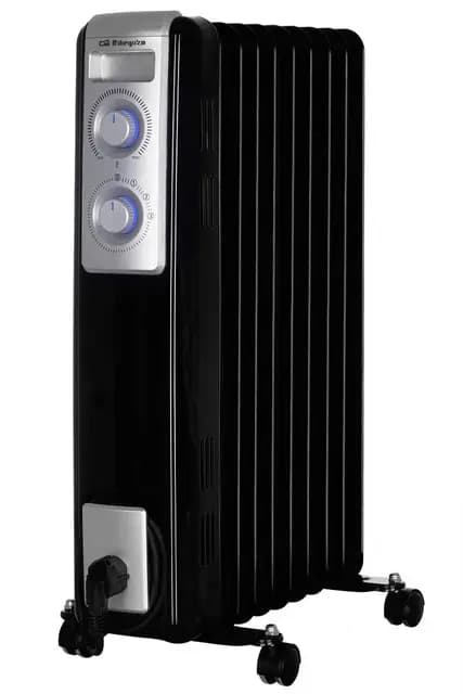 Orbegozo RN 2000 - Radiador de aceite, 9 elementos, luz LED, termostato regulable, Recogecables, Ruedas pivotantes, Negro, 2000 W