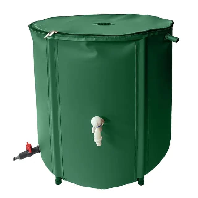 S&M 590351 – Depósito recuperador de Agua de Lluvia 380 L | Plegable, de PVC de Alta Resistencia Color Verde | con Grifo, válvula para mangueras, Salida antidesbordamiento y Filtro antihojas