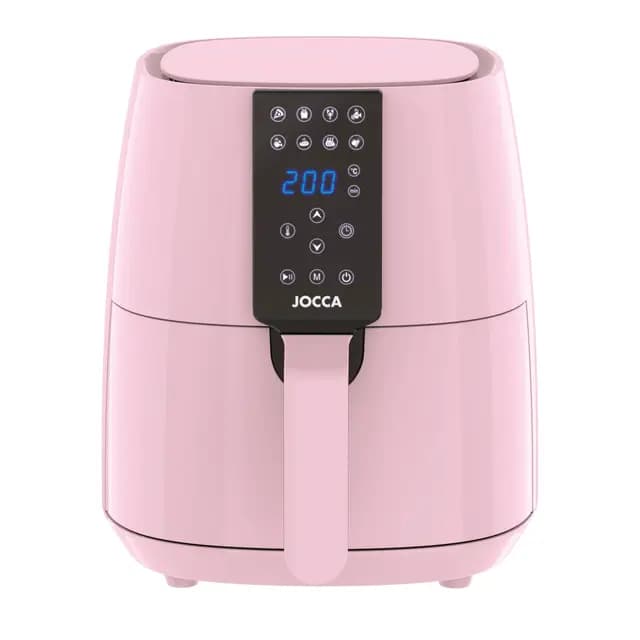 Jocca - Freidora De Aire Sin Aceite 3,8L Rosa, Air Fryer Digital 1450W, 8 Programas Automáticos, Pantalla LED Táctil, Temporizador, Temperatura Ajustable, Recetario Incluido, Fácil De Limpiar