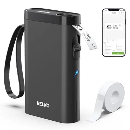 Nelko P21 Etiquetadora Bluetooth, Etiquetadora Adhesivas, Mini Impresora Térmica, Varias Plantillas para el Hogar, la Cocina, la Escuela y la Oficina, Negro