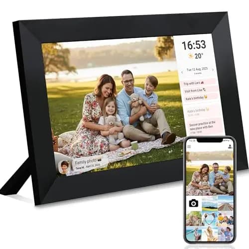 Veidoo Marco de Foto Digital WiFi, Pantalla Táctil de 10 Pulgadas, 32 GB Memoria, Rotación Automática, Música/Video/Calendario/Reloj, Fotos y Videos a través Frameo, Regalo para la Familia(Negro)