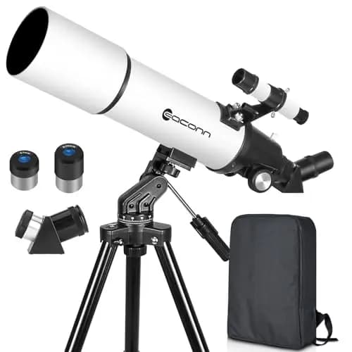 Telescopios astronómicos para Adultos, telescopios de refracción de 600 mm de Apertura de 80 mm para niños y Principiantes, telescopios de portátiles con Mochilas,BAK-4 Porro Prisma