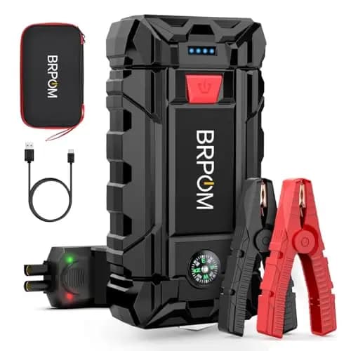 BRPOM Arrancador de Coches, 9000A 21800mAh Arrancador de Baterias de Coche 12V(para 8.0L de Gasolina o 6.5L de Diésel), Jump Starter Portátil, Carga Rápida QC3.0, Espera Larga
