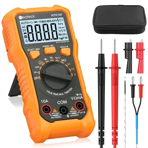 Neoteck Multimetro Digital 2000 Conteos Polímetro Tester Electricista para Corriente CA/CC Tensión Resistencia Capacitancia NCV FrecuenciaTemperatura con Pinza de Cocodrilo