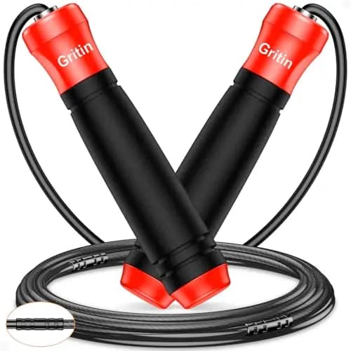 Gritin Cuerda de Saltar Velocidad, Comba Salto Ajustable Con Diseño Cuerda de Empalme 3 Segmentos y Marcado de Escala, Mango Antideslizante de Suave, Rodamientos Rápidos - Ideal para Fitness, Boxeo