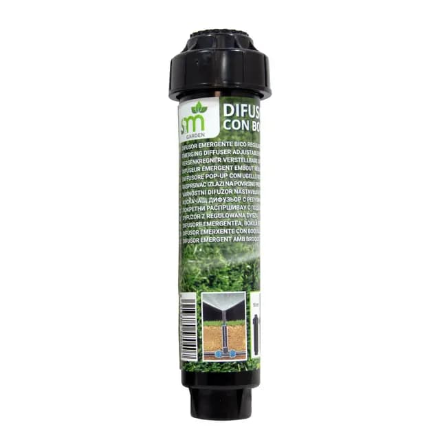 S&M 570407 – Difusor emergente de 10 cm de Altura, Regulable 0 a 360° Serie Slimbody | Radio de Alcance de riego 4,5 m | Incluye Filtro | Conexión roscada Hembra 1/2" | Muelle de Acero Inoxidable