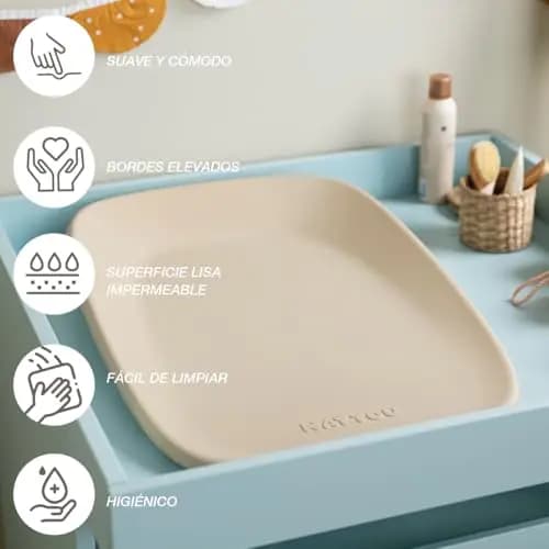 Nattou Cambiador de suave espuma de PU, Cambiador lavable, Aprox. 50 x 70 cm, Softy, Beige