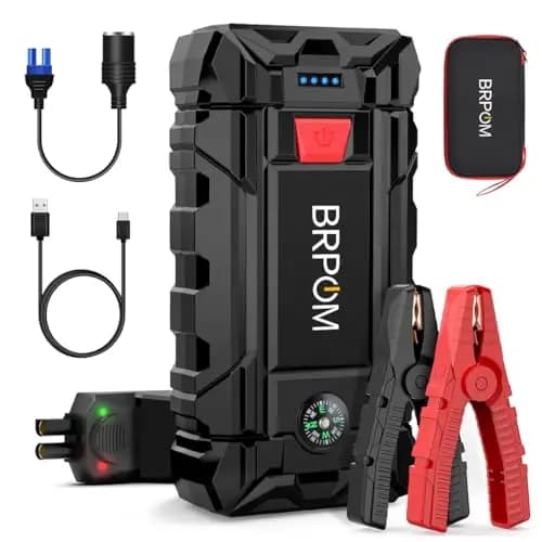 BRPOM Arrancador de Coches, 10000A Arrancador de Baterias de Coche 12V(para 10.0L de Gasolina o 8.0L de Diésel), Jump Starter con Carga Rápida QC3.0, Espera Larga