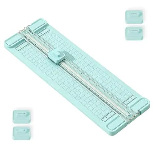 Cizalla Papel A4 4 en 1, Cortadora de Papel 310 mm con Regla CM/INCH y 4 Cabezales Reemplazables, Corte Recto, Punteado, Ondulado, Hendido, Manualidades