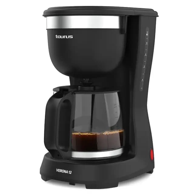 Taurus – Cafetera de Goteo Verona 12 | 680W | Capacidad 1,25L | 12 Tazas | Cafetera con Filtro Permanente Lavable | Boquilla Antigoteo | Sin BPA | Autoapagado | Compacto | Negro