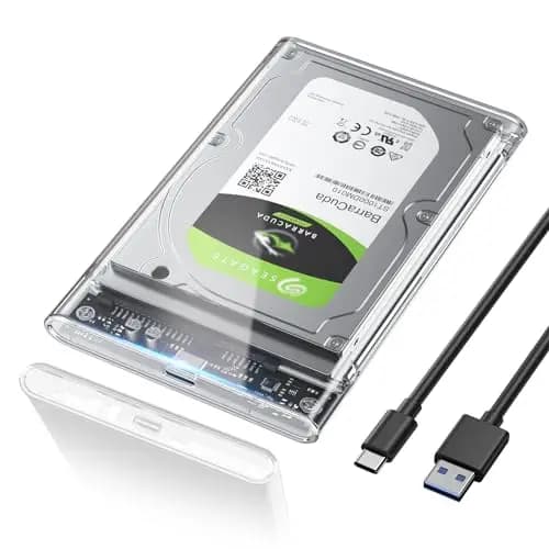 POSUGEAR Carcasa Disco Duro 2,5, 6Gbps USB C 3.1 Gen 2 Caja Disco Duro para HDD SSD SATA I/II/III de 7mm y 9.5mm de Altura con Cable USB, Sopporta UASP&TRIM, no Requiere Herramientas-Transparente Caja