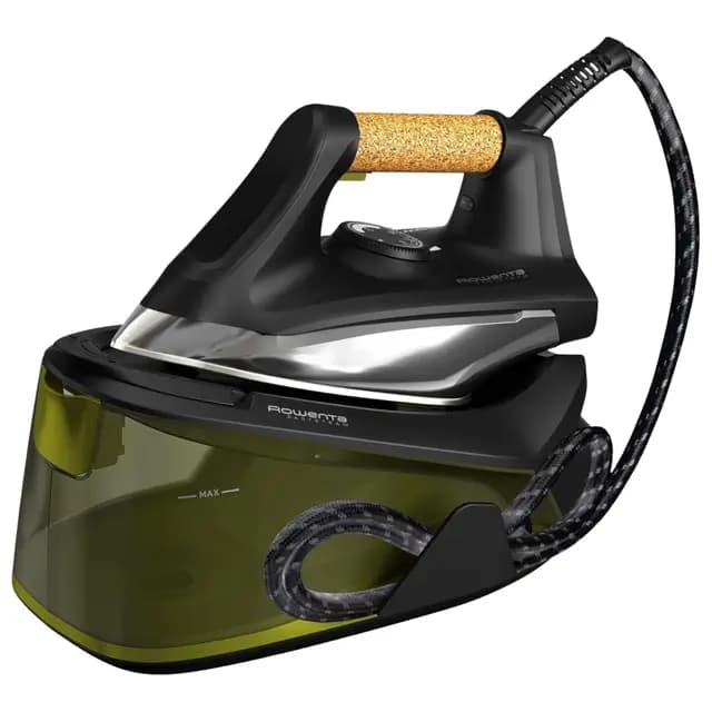 Rowenta Easy Steam - Centro de planchado, Alta presión 6 bares, Golpe de vapor 270 g/min, Vapor continuo 110 g/min, Suela Airglide con depósito de 1.4 L, Modo Eco, Negro/Verde, VR7360