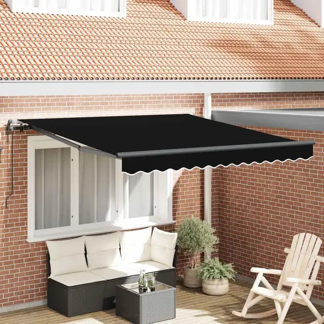 Brokky Toldo Motorizado 3X 2.5 m con Mando a Distancia Toldo de Exterior Terraza Enrollable con Manivela Marco de Aluminio para Terraza, Jardín-Negro-300 x 250 cm