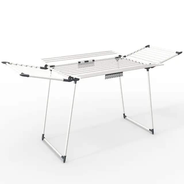 VOUNOT® Tendedero de Ropa Plegable Extensible, 25m de Tendido Gran Capacidad con Alas Laterales y Pinzas, para Interior y Exterior, 175x92x106cm, Blanco