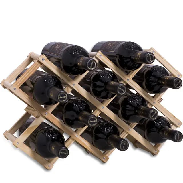 Newaner botellero vino plegable almacenar 10 botellas de vino 45X12.5X31CM, estante de madera hecho a mano de 3 niveles , Organizador de Vino presentación para bar, sala de estar y cocina