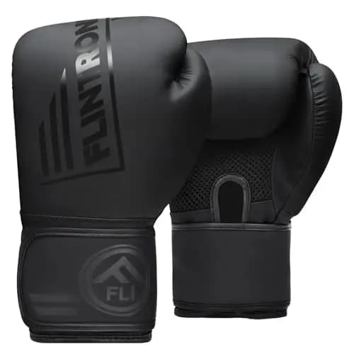 flintronic Guantes de Boxeo para Adulto, Guantes de Boxeo Entrenamiento, Premium Cuero Saco para MMA, Muay Thai, Artes Marciales, Sparring, Kickboxing Negro