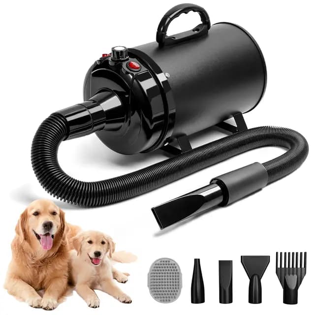 Secador de Pelo de Perro Blaster 3800 W/5.2 HP, secador de Pelo para Mascotas, Calentador de Temperatura de bajo Ruido con 4 boquillas Diferentes y Cepillo de Aseo para Mascotas
