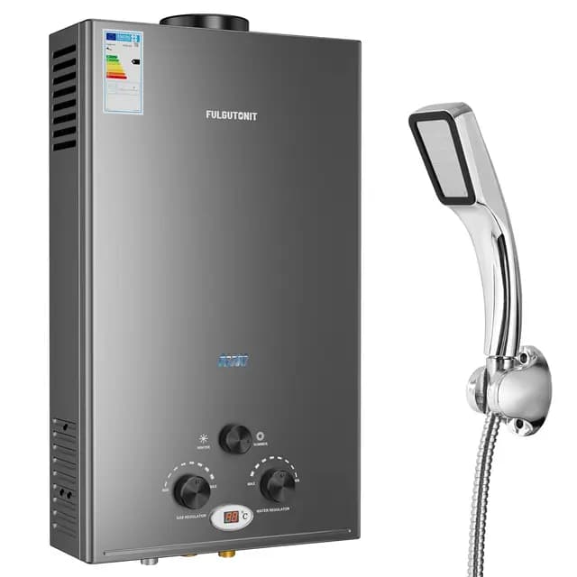 Fulgutonit Calentador de Agua Gas LPG 18L 36KW | Compatible con Propano y Butano, Arranque a Baja Presión 0.25 Bar, Protección Contra Sobrecalentamiento