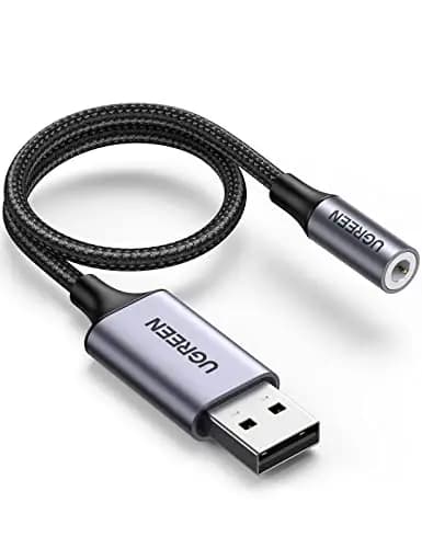 UGREEN Adaptador de Audio USB a Jack 3,5 mm Tarjeta de Sonido Externa Soporta 24bit 96KHz para Auriculares y Micrófono Compatible con PC Macbook Switch PS4/5 25CM