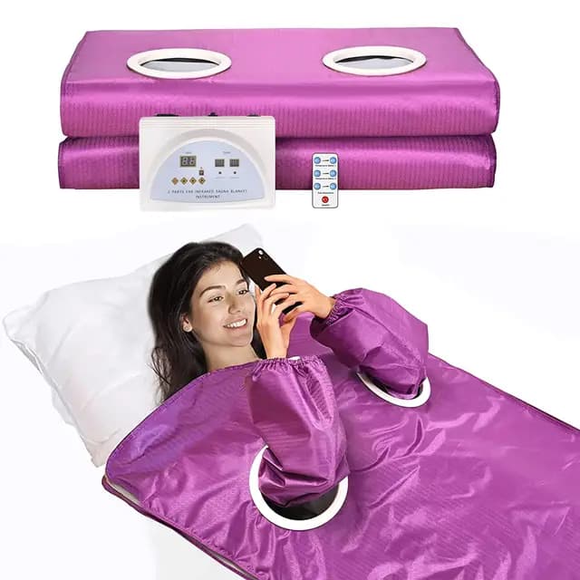 Manta de Sauna Infrarrojo, Portatil Far Infrared Sauna Blanket 2 Zone Manta Sauna Infrarrojos con 2 Mangas, Home SPA para Modelar el Cuerpo Desintoxicación Fitness Belleza Fisioterapia