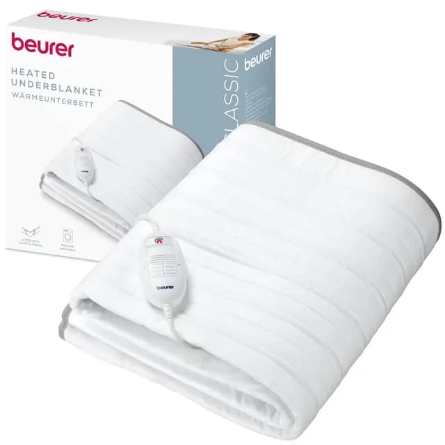 Beurer TS 17 Calientacamas eléctrico, Material no Tejido Suave, Antideslizante Gracias a la fijación con Cinta elástica, 3 Niveles de Temperatura, 150 x 80 cm, Sistema de Seguridad