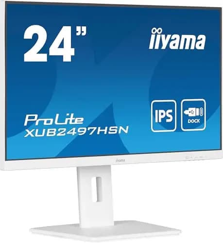 iiyama XUB2497HSN-W2 Pantalla IPS de 24 Pulgadas (Bisel Blanco) USB-C de 65 W, Carga de 4 ms, Full HD 1920 x 1080, RJ45/HDMI/DP, 1 Salida DP-out (MST), 4 concentradores USB, Soporte Ajustable en