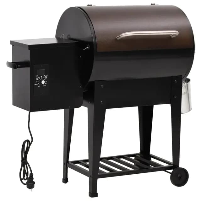 vidaXL Barbacoa de Pellets con Estante Inferior, Parrilla para BBQ con Rueda y Cubo de Aceite 6 en 1 Limpia Fácil, Ahumador de Pellets, Hierro Negro