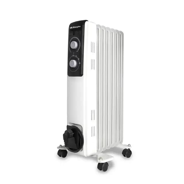 Orbegozo RF 1500, Radiador eléctrico bajo consumo, 1500 W, 3 potencias de calor, 7 elementos, termostato regulable, sistema de protección contra sobrecalentamiento, ruedas pivotantes, color blanco