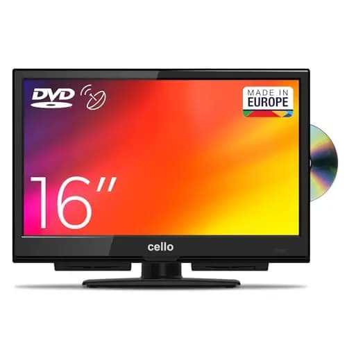 Cello Televisor LED C1624F de 16 Pulgadas con Reproductor de DVD y Altavoces Pitch Pantalla pequeña para cocinas, Apartamentos y Espacios reducidos. Alimentación: 240 V.