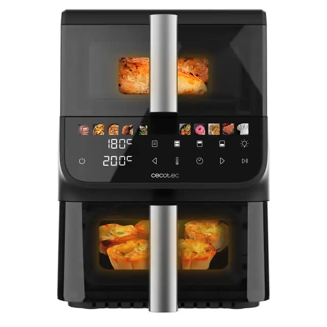 Cecotec Freidora de Aire 10L - AirFryer - Cecofry DuoLevel 10000 DuoSize Window. 2000W, Diseño Vertical, Cubetas 3,5 y 6,5L, Ventana para Ver sin Perder Calor, Sync, 10 Menús, Ahorra Espacio