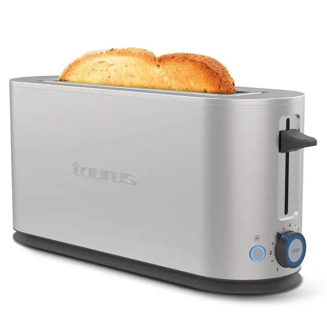 Taurus - Tostador Mytoast Legend 1000W, Acero Inoxidable, Ranura Extra Grande 260x42 mm, 7 Niveles de Tostado, Autoapagado, Descongelar/Recalentar/Cancelar, Bandeja Recogemigas Extraíble