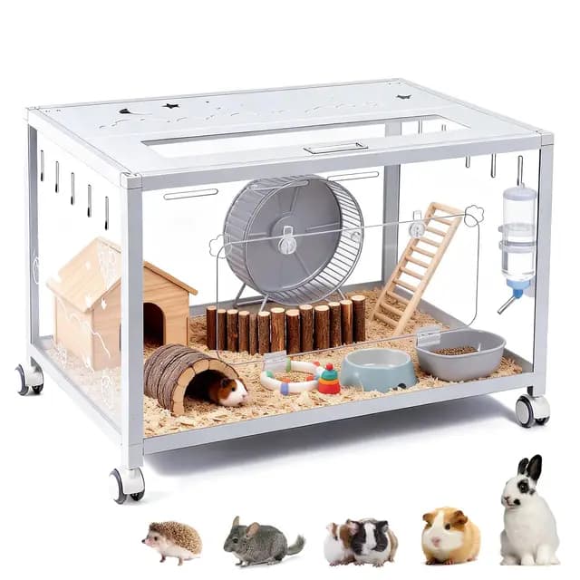 Jaula grande para hámster de 80 x 50 x 55 cm, jaula para roedores con ruedas, jaula de metal sólido para jerbos, hámster dorado, hámster enano, recinto para hámster acrílico, color blanco