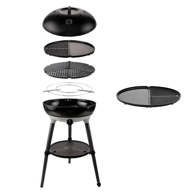 CADAC Carri Chef 50 BBQ/Dome Set + Grill 2 Braai 50-30mbar - Barbacoa de Gas ø46cm con Revestimiento GreenGrill, Termómetro y Parrilla de Doble Cara - Bolsas de Transporte Incluidas