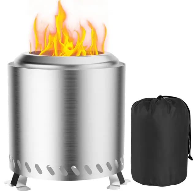 Brasero Exteriores, 22x22x26cm Brasero sin Humo Acero Inoxidable Mini Chimenea de Mesa Cesta para Fuego Barril de Fuego con Soporte Bolsa de Almacenamiento, decoración de balcón terraza jardín