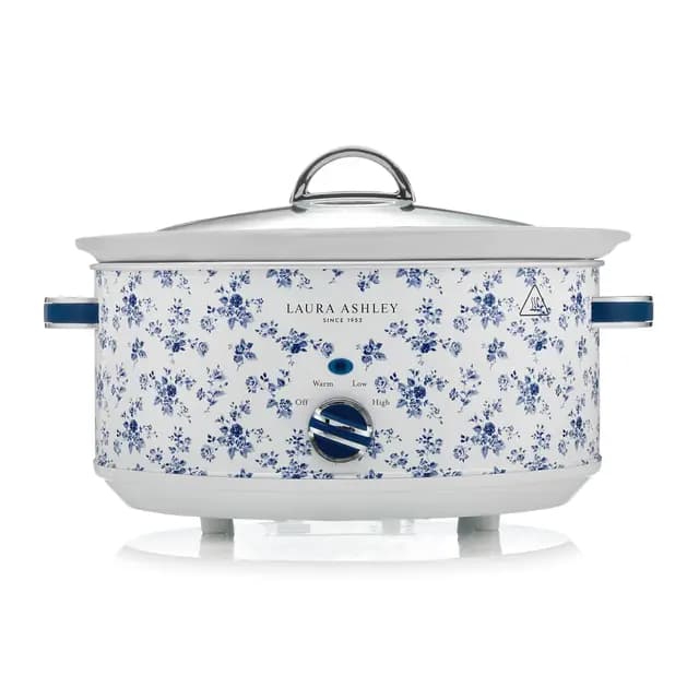 Olla de Cocción Lenta Laura Ashley 6.5L con Estampado China Rose by VQ - Olla Lenta para 8-10 Personas - Olla Electrica Lnergéticamente Eficiente Con 3 Ajustes de Calor - Arrocera Con Tapa de Cristal