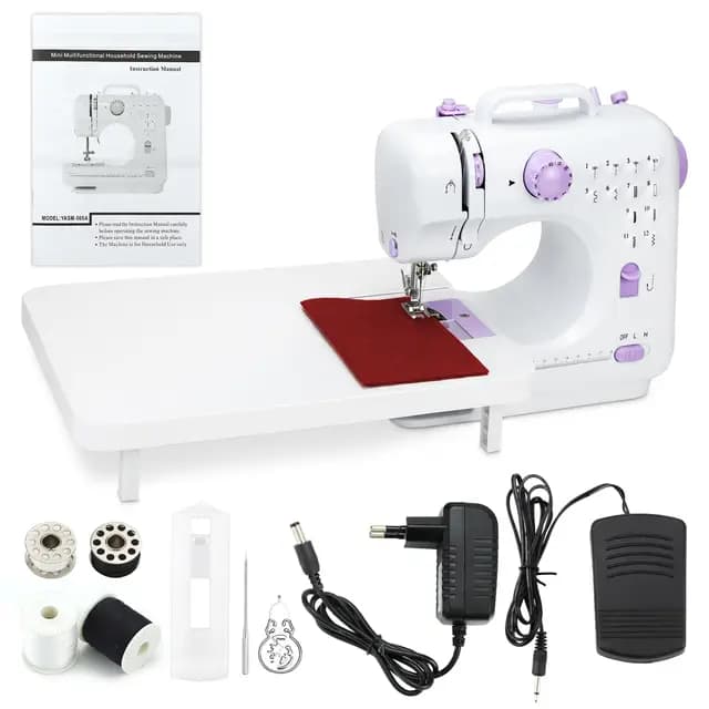 Máquina de Coser para Principiantes, 12 Puntadas Automáticas, Velocidad Variable, Alimentación Doble (Corriente/Pilas) con Luz LED y Enhebradora, Violeta