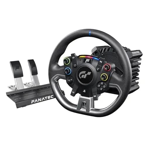 Fanatec CSL Elite Volante de Carreras, Base y Pedales Licencia Oficial Gran Turismo DD Pro Playstation – Volante Polyphony Digital, FluxBarrier Direct Drive, Juego de dos Pedales para PC, PS5, PS4
