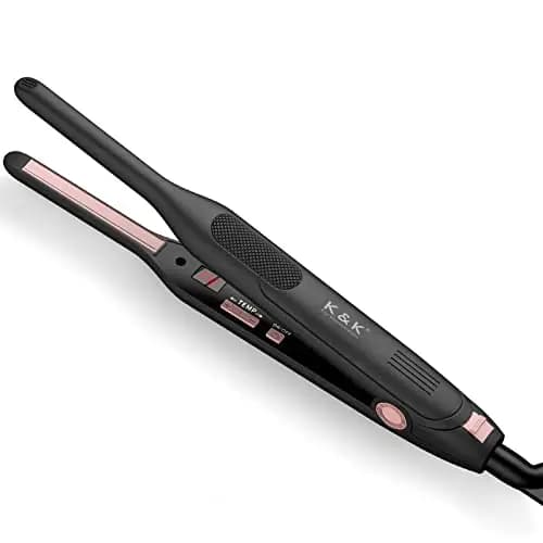 K&K Mini Plancha de Pelo, 7mm Alisador Profesional Cerámica Turmalina Para Cabello Corto, Hombre Barba y Flequillo, 2 en 1 Lisa y Rizada, Calentado Rápido de 15s, Temperatura Ajustable 50-230 ℃
