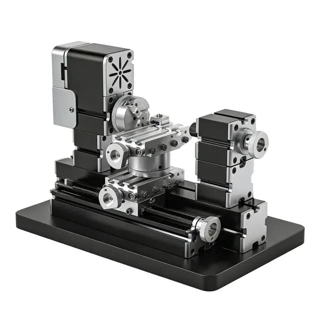 Mini torno de metal 60W 12,000 RPM, herramienta de máquina de 4 ejes para metal blando, madera, acrílico, plástico, mini torno de precisión con guarda de seguridad, indexador rápido, escala de